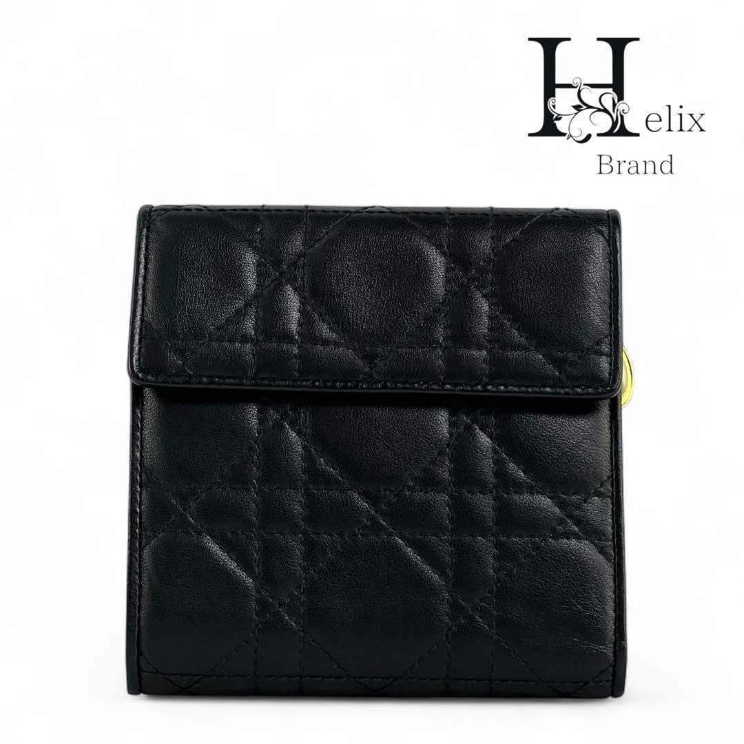 Portefeuille pliable Dior Lotus cuir noir noir