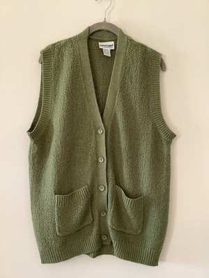 Vintage Sweater Vest Women s Size Large Green Grandpa Fisherman s Cottage Knit