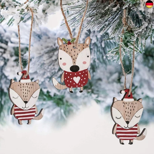 Valery Madelyn Holz Weihnachten Anhänger 24tlg 6cm Baum Weihnachtsdeko mit 2 - Bild 4 von 6