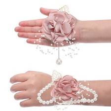 Rose Flower Wrist Corsage and Boutonnieres Set for Wedding Prom, Champagne Pink