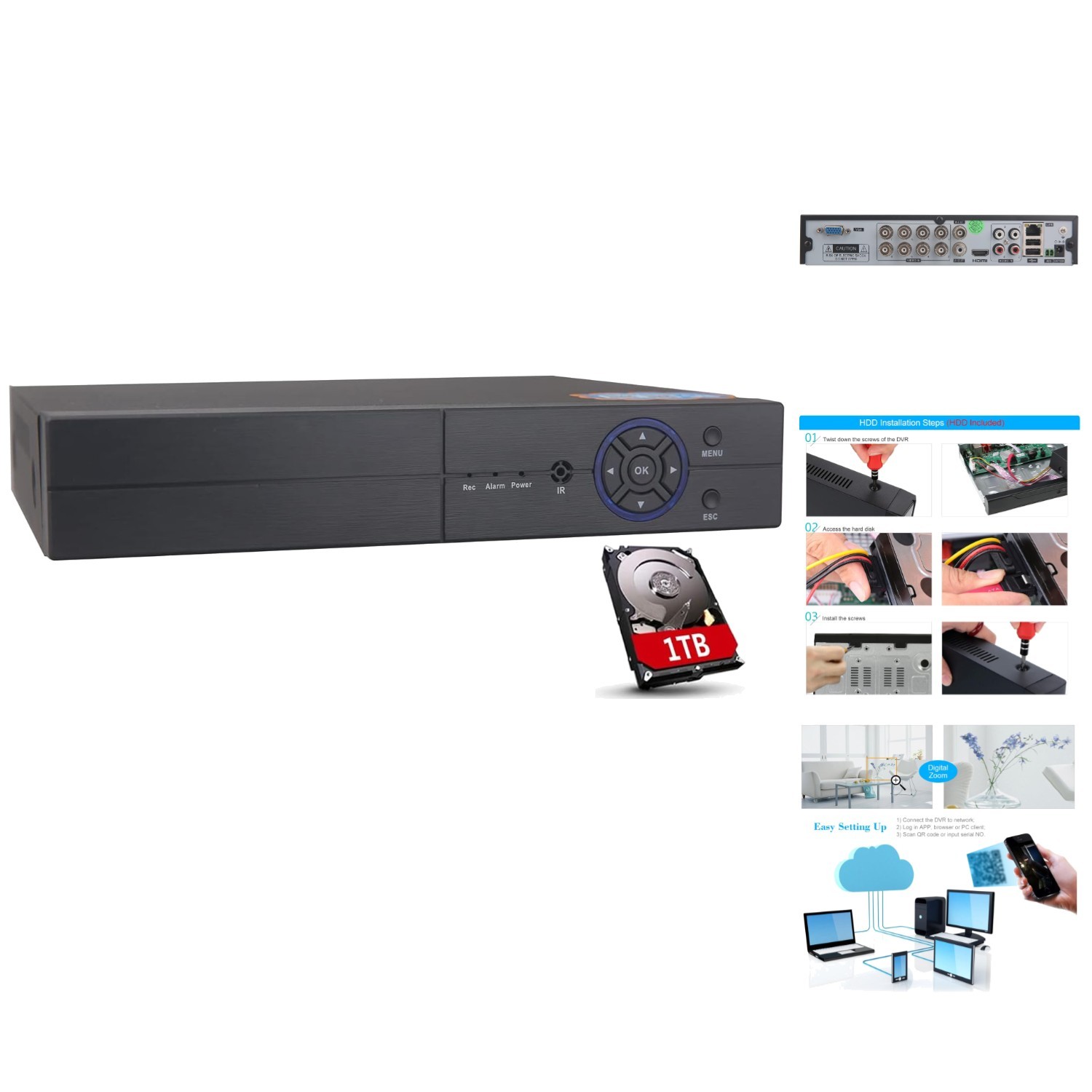 8CH 1080P Hybrid DVR & NVR CCTV System with 1TB HDD - Smart Security Solution