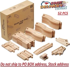 52-Piece Wooden Train Track Lot Railway Set Thomas The Train Brio Accessories
