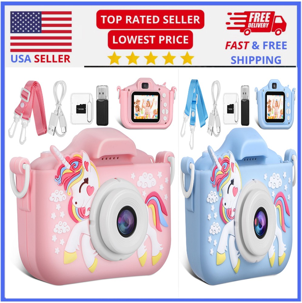 Mini Digital Children Camera HD 1080P LCD Camera Toy Kids Gift + 64G TF Card US