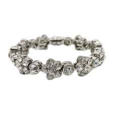 Tennis Flower Bracelet White Round Crystal Silver tone Floral Magnetic 9.5 in