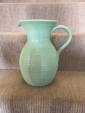Vintage Lovatts Stoneware Mint Green Ribbed Jug Large - Hight 10 Inches VGC
