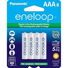Panasonic Eneloop AAA 800mAh Rechargeable Ni-MH Battery, 2100 Recharge Cycles, 8