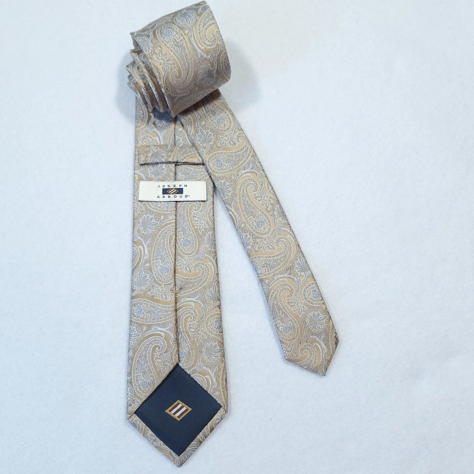 Corbata delgada Joseph Abboud oro pálido plata azul cachemira tejida 100 % seda Foto 4 de 4