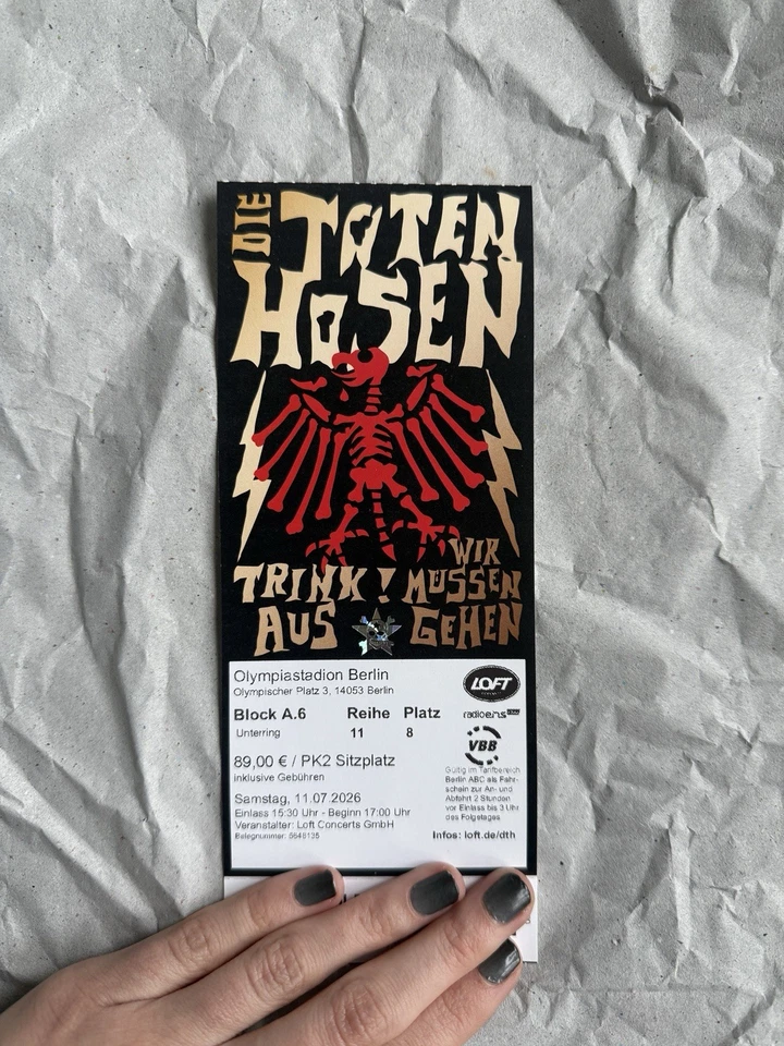 Die Toten Hosen Berlin Sitzplatz 11.7.2026 Ticket konzert