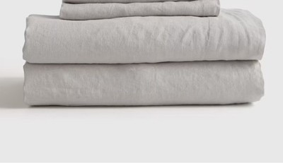 NWT QUINCE EUROPEAN LINEN 3 PIECE TWIN XL SHEET SET LIGHT GREY SHEETS RET $140