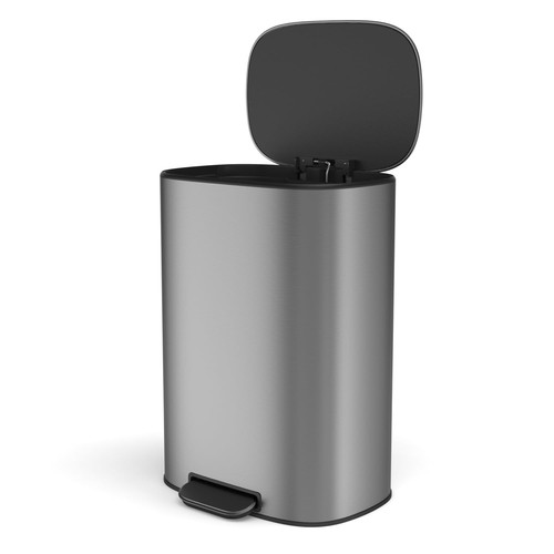 13 Gallon Stainless Steel Foot Pedal Large Trash Can with Soft Close Quiet Li...