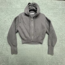 Zara Sweater Cropped Women s Size L Gray Knit Full Zipper Hoodie