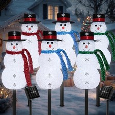 Christmas Snowman Solar Pathway Lights Outdoor Decorations, 6 Pack Solar,Power,
