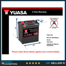Battery fits TESLA MODEL X 5YJX 2016 on Yuasa 055 330A 36Ah 3Yr Warranty Quality