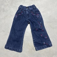 Vintage Oshkosh Toddler Girls Jean Flare Embroidered Flower Pants SZ 2T