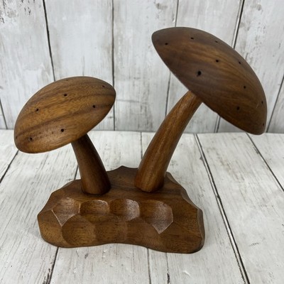 MCM Appetizer Server 1960's Leilani Monkey Pod Wood Mushroom Sculpture Unique
