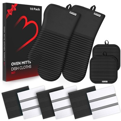 Oven Mitts and Pot Holder Sets with Silicone Grip, 500°F -6 Pack Dishcloth/Di...