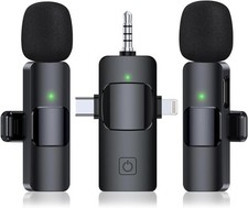 3 in 1 Wireless Lavalier Microphone for iPhone, Android Camera, Mini, Black