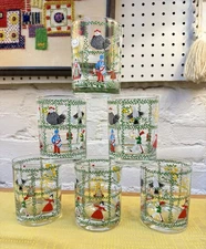 6 RARE Neiman Marcus 12 Days of Christmas Double Old Fashioned Glasses vintage