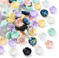 100Pcs Random Opaque Flower Bead Caps Colorful Iridescent Floral Beads Flat Back
