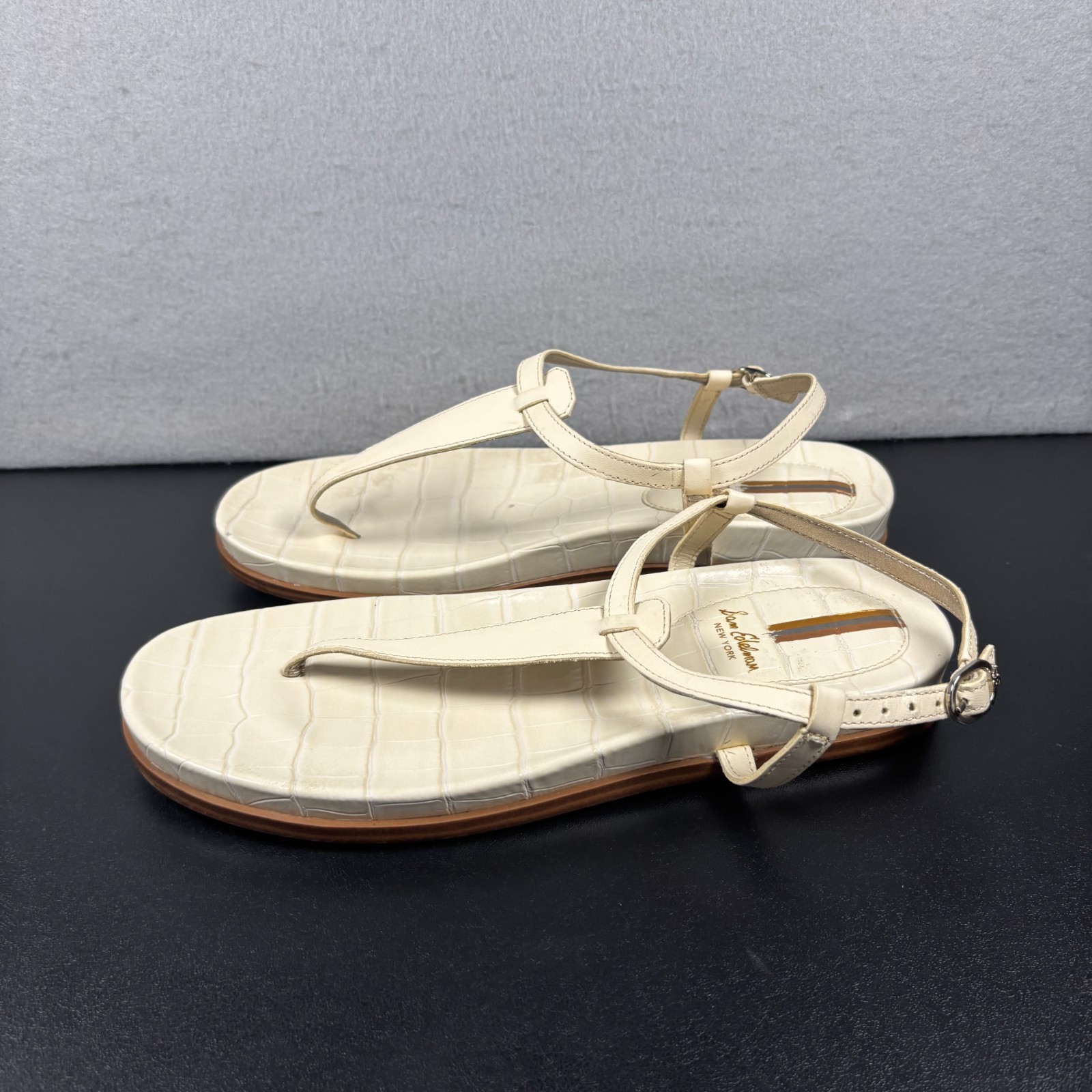 Sam Edelman Naomi Ivory Embossed Leather Thong Sandals Women's 8M Ankle Strap