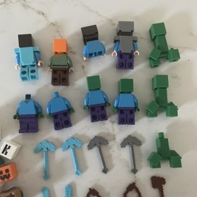 Lego Minecraft Minifigures Lot Weapons Alex Zombie Creeper Steve 21113 21118
