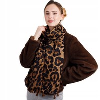 Damen Warm Fransen Schal Panther Braun Weich Groß Winter Modisch