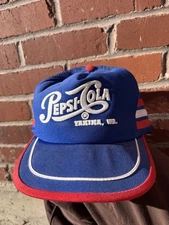 Vintage Pepsi Cola Three Stripe Blue Red Snapback Trucker Hat Yakima, WA