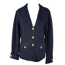 St John Knit Navy Blue Blazer Womens 10 Single Breasted Stretch Gold Buttons NWT