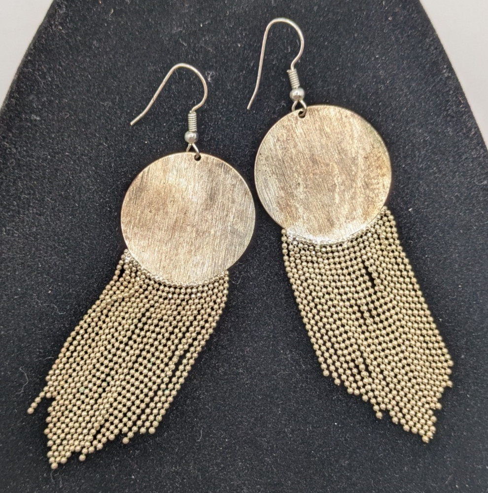 Dangle Statement Pierced Earrings Silver Tone Rou… - image 1