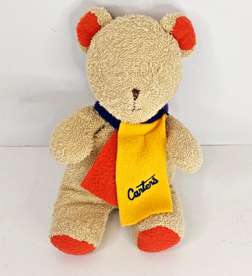 Carter's Dreamakers Terrycloth Tan Teddy Bear w/Fleece Scarf Red Yellow Plush