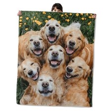 Golden Retriever Smiles Blanket, Cozy Flannel Happy Dogs Throw 50" 60" Dog32