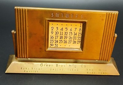 Vtg Art Deco ''Slydit'' Perpetual Desk Calendar /w Stand ''Green Bros Mnf Co'' Works