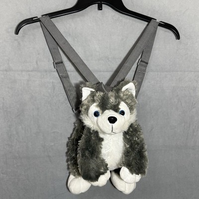 Calplush Husky 13'' Gray White Plush Backpack with Zip Pocket Timber Wolf 2019