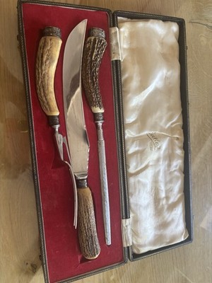 Vintage Sheffield England Tranchierbesteck   3-teilig   Hirschhorn