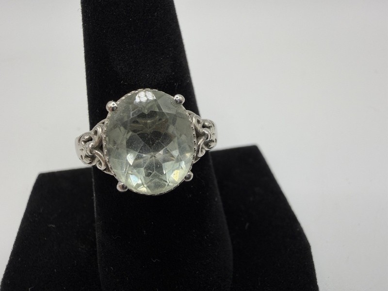 Sterling Silver Large Oval Stone Ring Size 9 Vintage Filigree