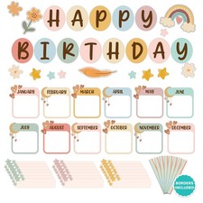 Decorably 97 Pcs Cutouts Boho Birthday Bulletin Board Decorations Set with Bo...