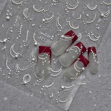 White Pearl Chain Nail Art Stickers Decals 5D Embossed Nail Stickers White-1