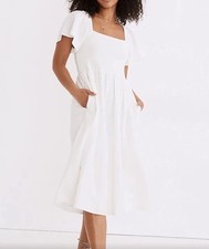 Madewell Smocked Linen Blend Lucie Off White Size Small Midi Dress