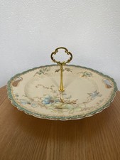1-tier Cake Stand Made With Genuine Vintage China cream/green/gold floral patt
