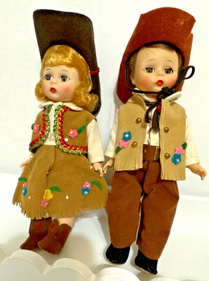 1960s Madam Alexander Cowboy And Cowgirl Doll Pair, Bent Knees, Rare! #732 #724