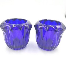 Vintage Cobalt Blue Tealight Votive Glass Candleholders, Set Of 2