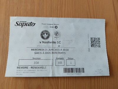 Used Ticket MLS 2023 CF Montreal vs Nashville SC Major League Soccer USA