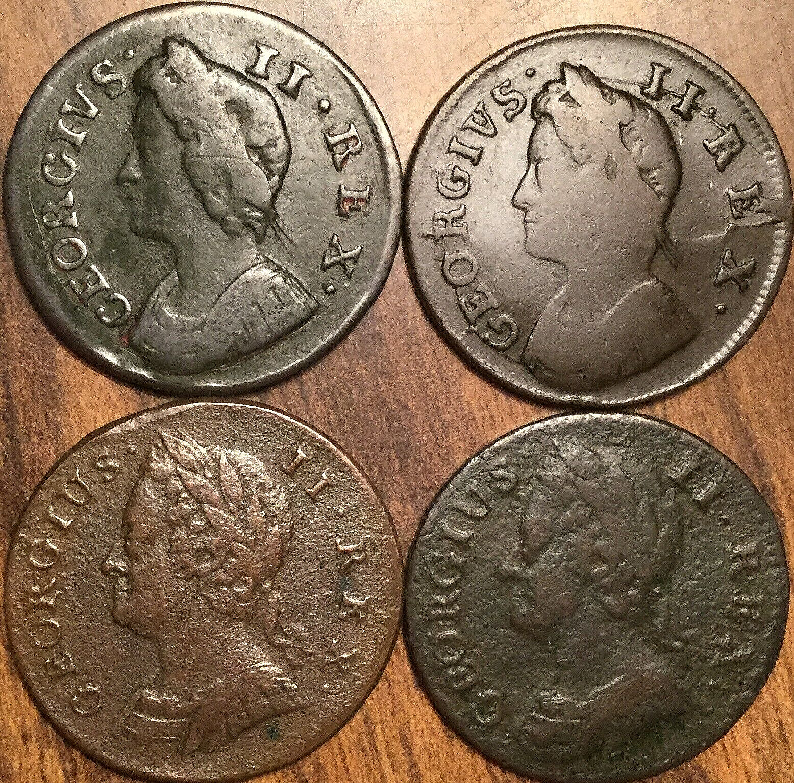 1736 1739 1741 1744 GREAT BRITAIN GEORGE II FARTHINGS - Lot of 4 coins