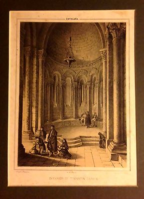Catalonia, San Martín Sarroca, Interior. Original Lit. Parcerisa 1839-1865
