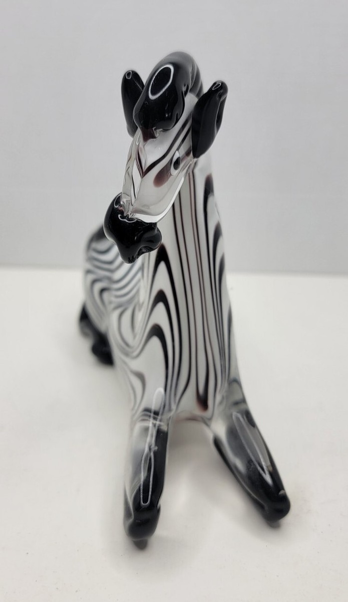 Zebra Hand Blown Glass Art Statue Figurine, Very Heavy 8x6