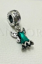 Pandora Charm Disney Tinker Bell's Dress Christmas Green Enamel Happy Holidays