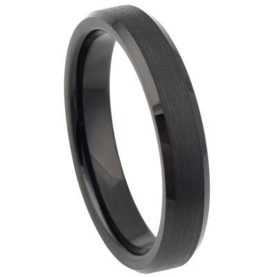 Tungsten Ring Unisex Flat Brushed Center High Polished Beveled Edge