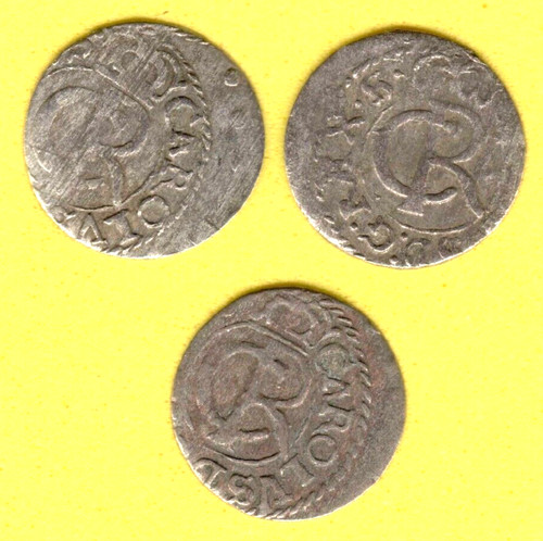 Sweden Latvia Riga & Livonia Schilling ca 1661 Carl XI ca VF Lot of 3 Coins 5074