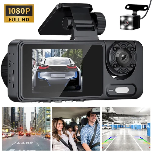 Three Dash Cam 1080P Front Rear Inside Car Dash Camera Night Vision DVR Recorder - Picture 1 of 24