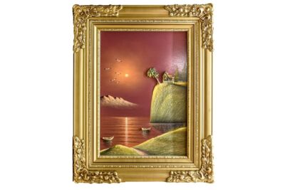 Klassisches Landschaftsgemälde mit 3D Elementen Sonnenuntergang Klippe Kunstwerk hochwertig